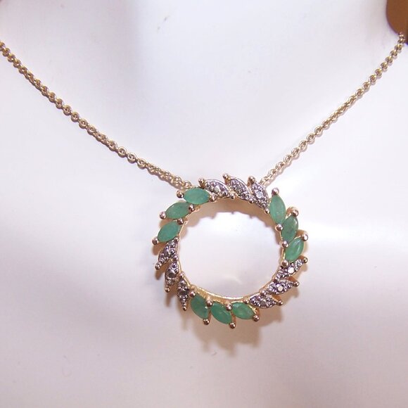 ROSS SIMONS Sterling Silver Vermeil Emerald Diamond Eternity Pendant w/16" Chain - Picture 4 of 9